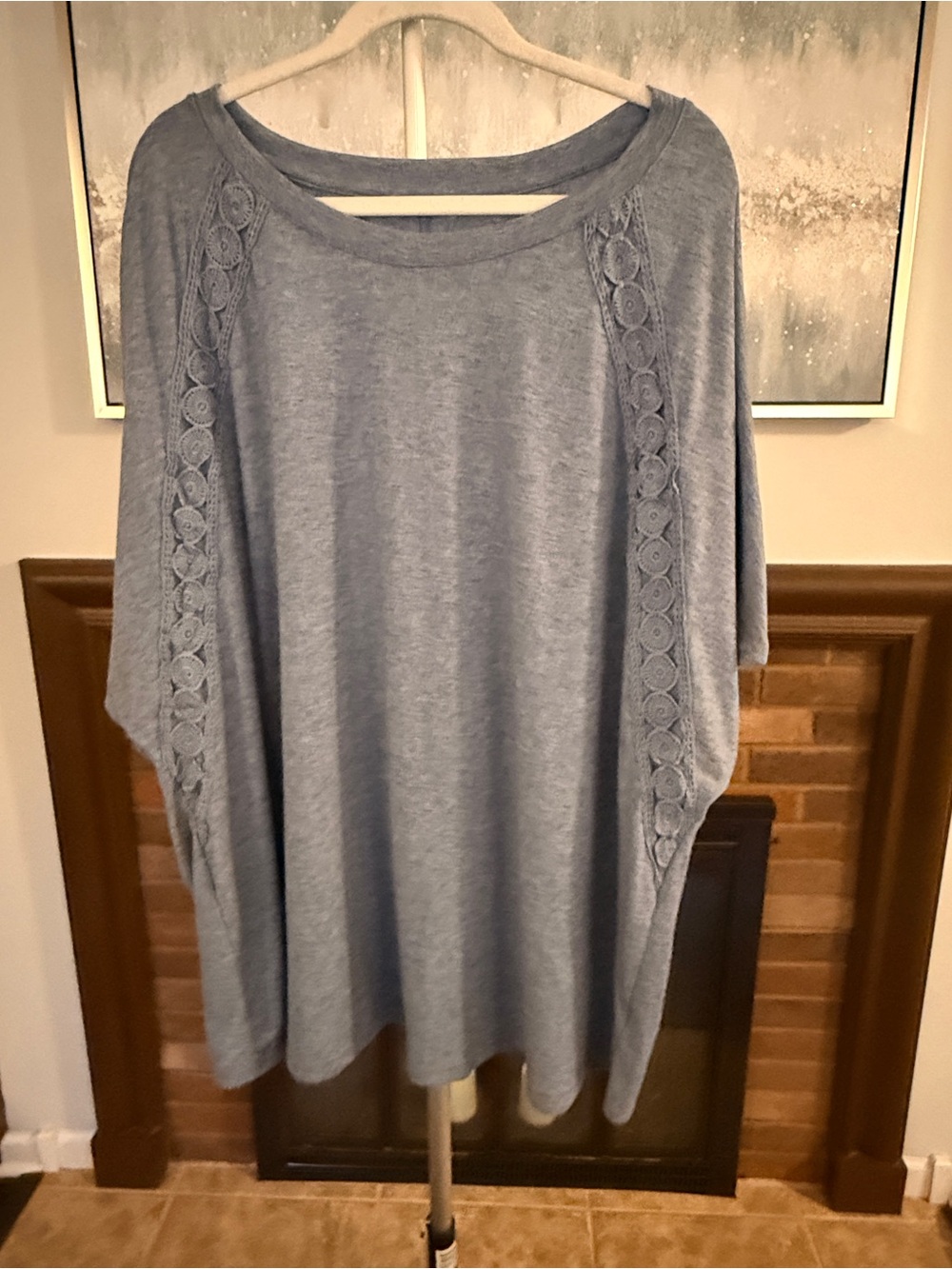 BloomChic Heather Blue Lace-Trim Tunic Top